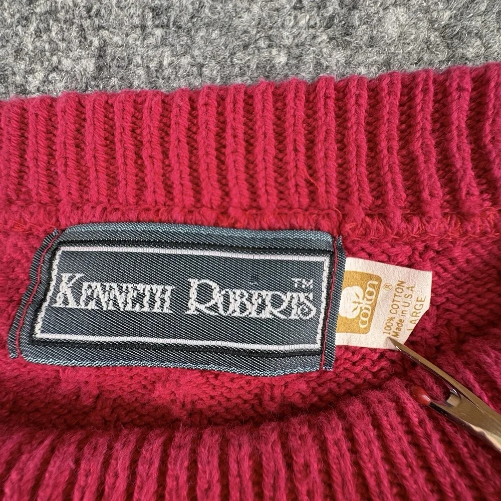 Vintage 80s Kenneth Roberts Sweater Mens L Red Preppy Academia Grandpa Baggy 90s